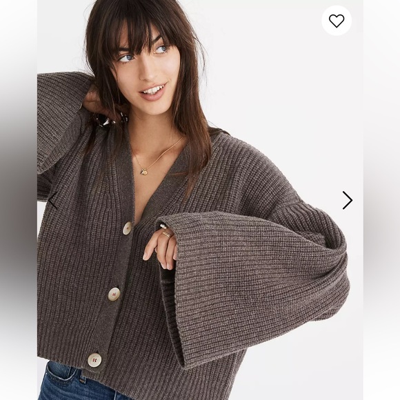 Madewell Wide Sleeve Merino Wool Brown Crop Sweater Cardigan - Picture 2 of 9